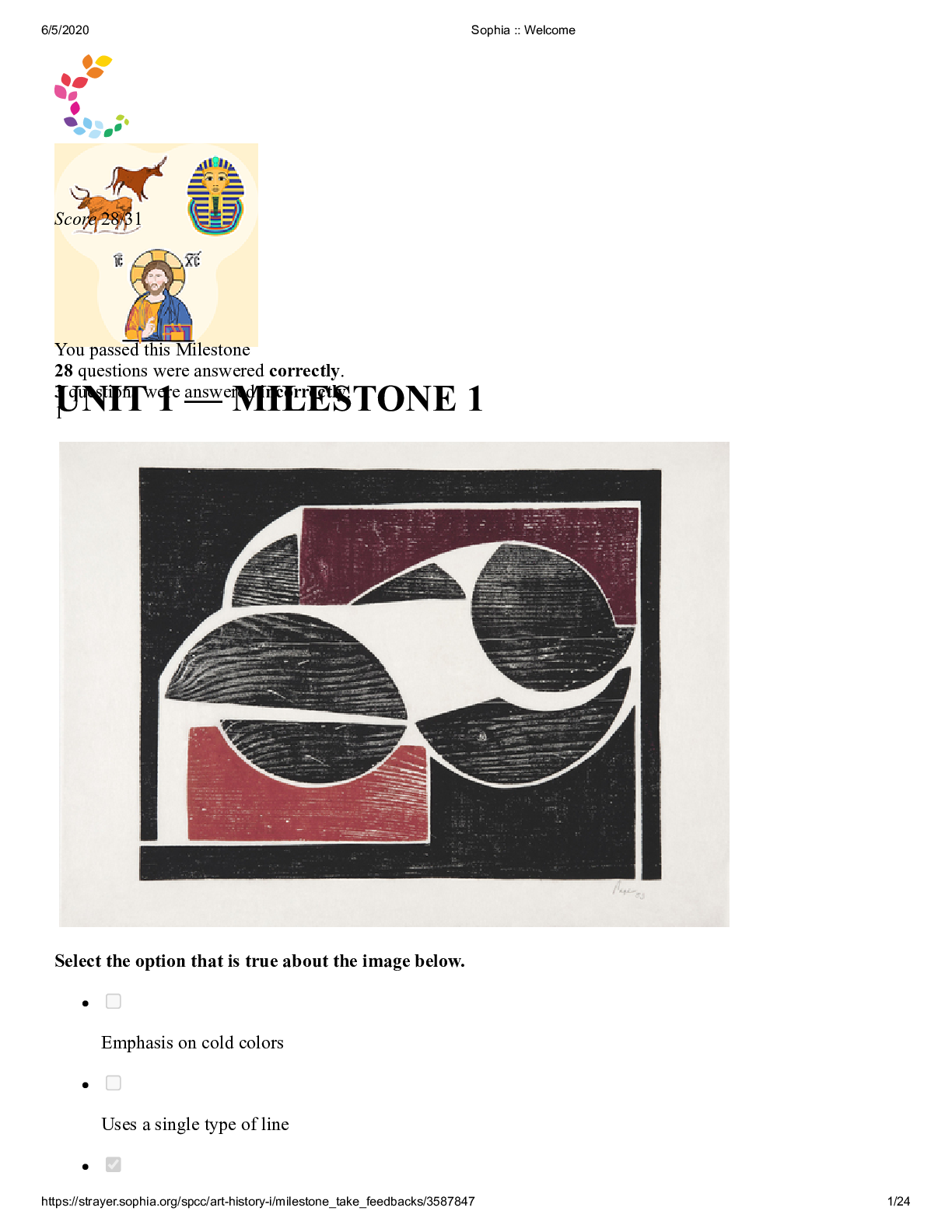 Preview image for Art History Milestone 1 (passed) Score 2831 Art history 1 Challenge Milestone 1 unit 1 Sophia Course (solution) LATEST 2022-2023